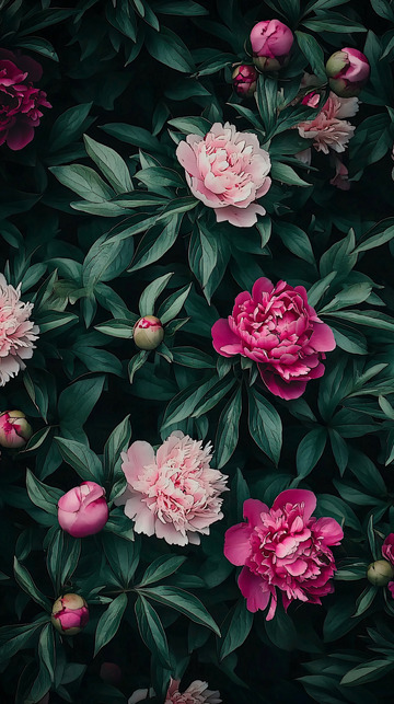 深色背景下的粉色牡丹花丛