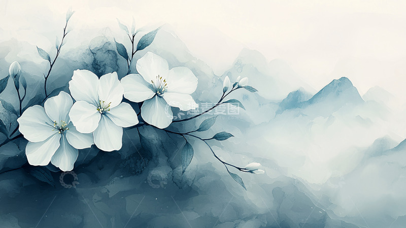高清大图下载【趣麦麦图】水墨白花