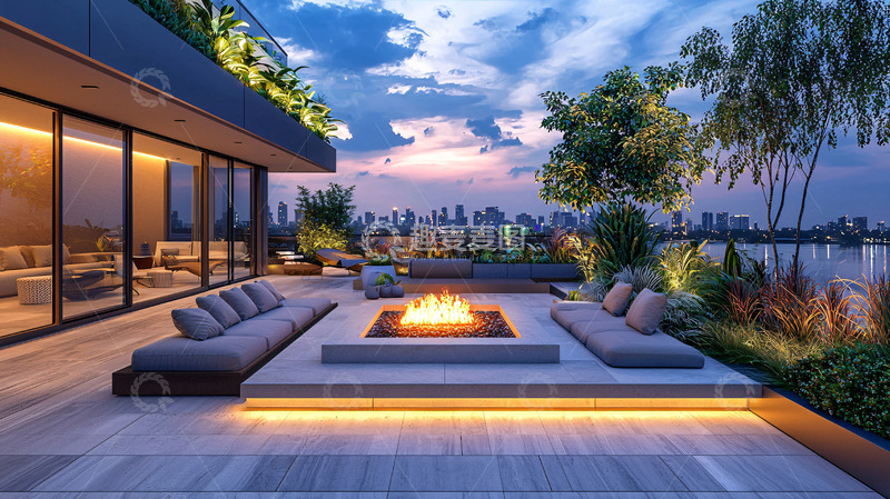 高清大图下载【趣麦麦图】夜景别墅露台