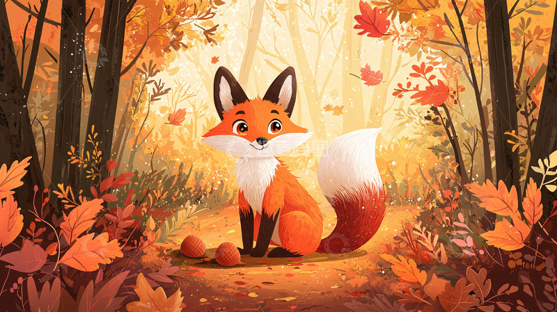 高清大图下载【趣麦麦图】秋天森林小狐狸