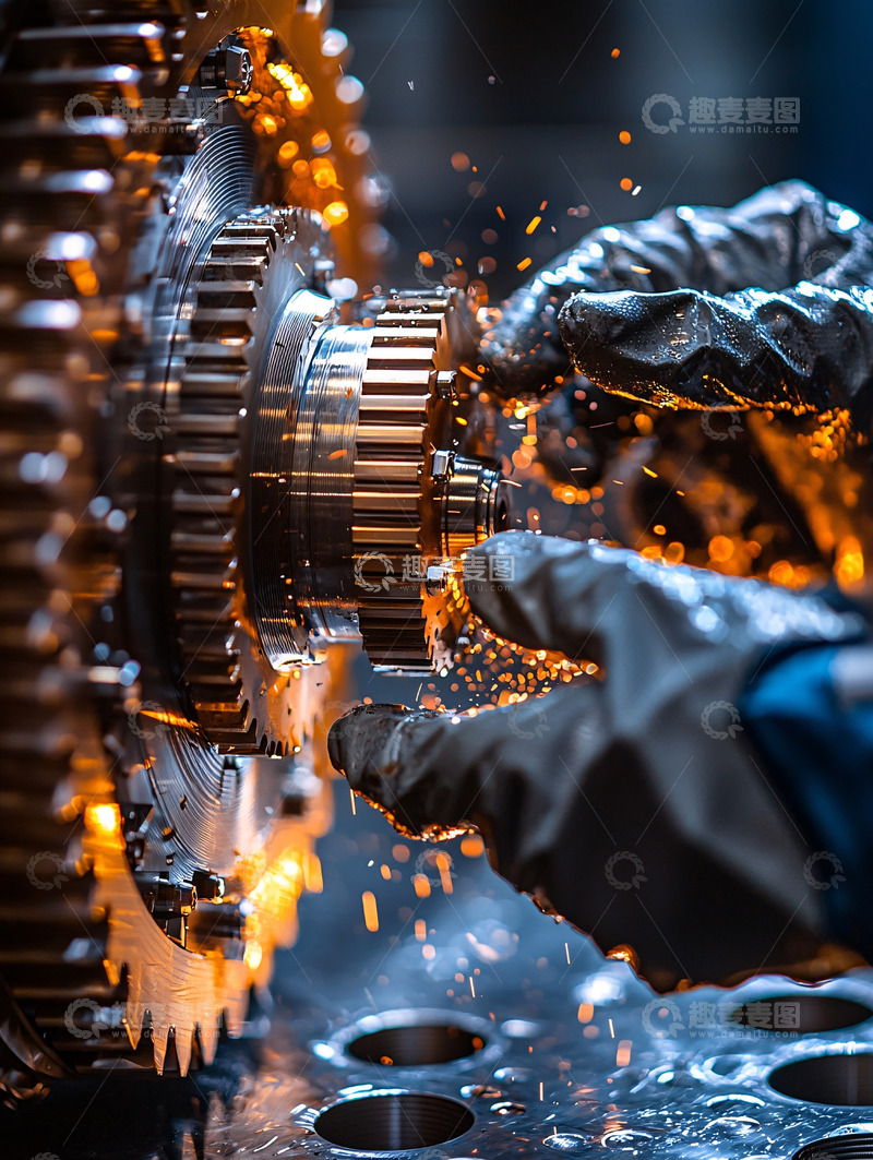 高清大图下载【趣麦麦图】机械齿轮与飞溅火花