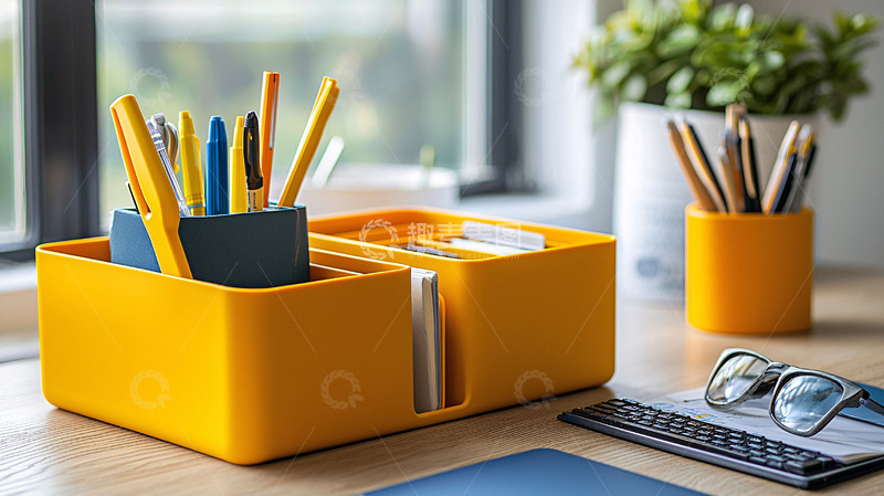 高清大图下载【趣麦麦图】黄色桌面收纳盒