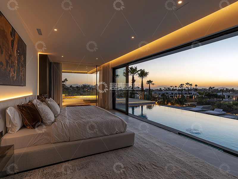 高清大图下载【趣麦麦图】极简现代卧室海景豪宅