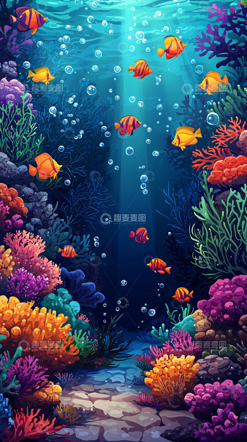 高清大图下载【趣麦麦图】海底珊瑚礁鱼群