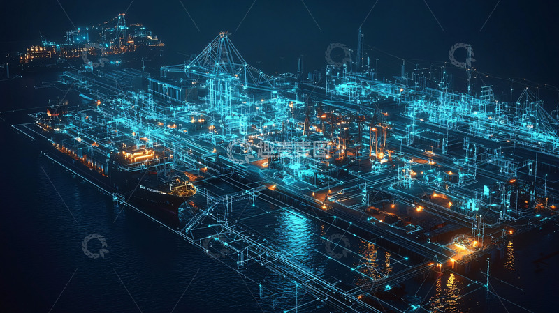 高清大图下载【趣麦麦图】数字科技感港口夜景