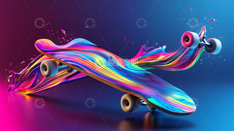 高清大图下载【趣麦麦图】流体彩虹滑板