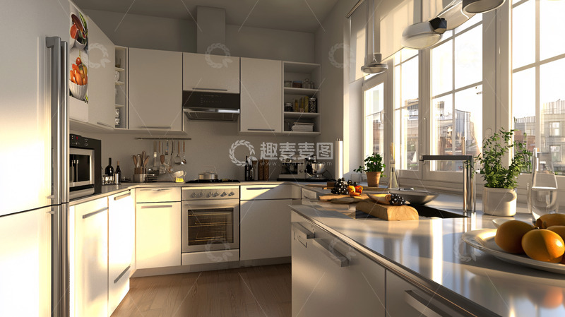 高清大图下载【趣麦麦图】现代简约白色厨房
