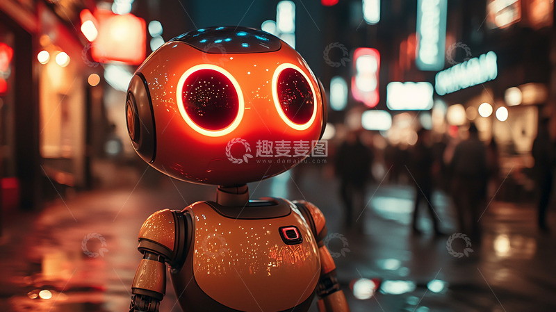 高清大图下载【趣麦麦图】夜晚都市小机器人