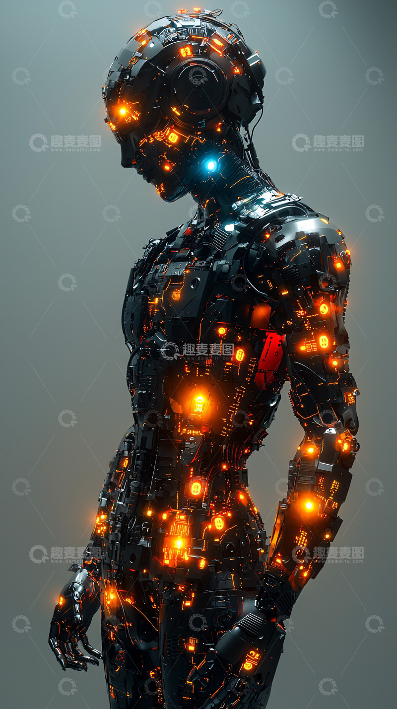 高清大图下载【趣麦麦图】发光机械女性机器人