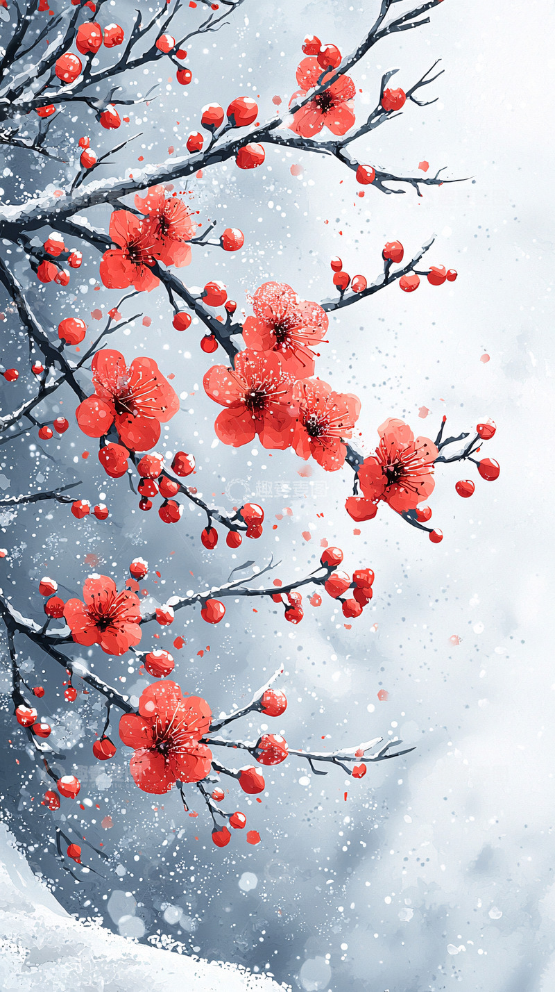 高清大图下载【趣麦麦图】雪中红梅