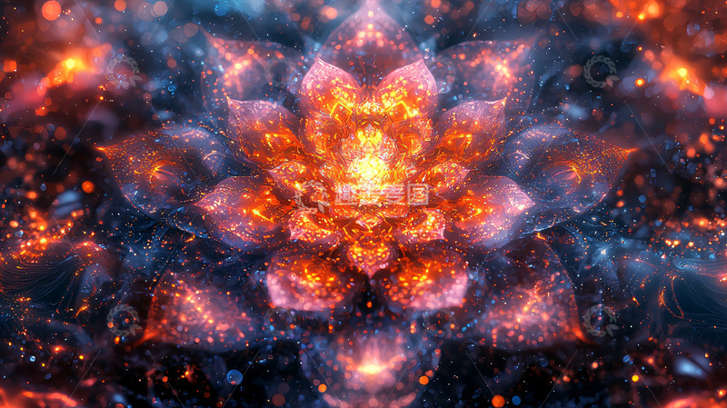 高清大图下载【趣麦麦图】星空下的火焰莲花绽放