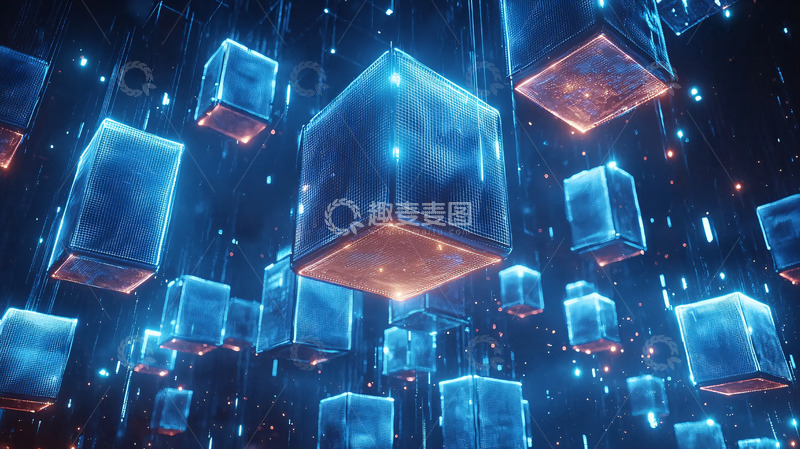 高清大图下载【趣麦麦图】蓝色发光立方体