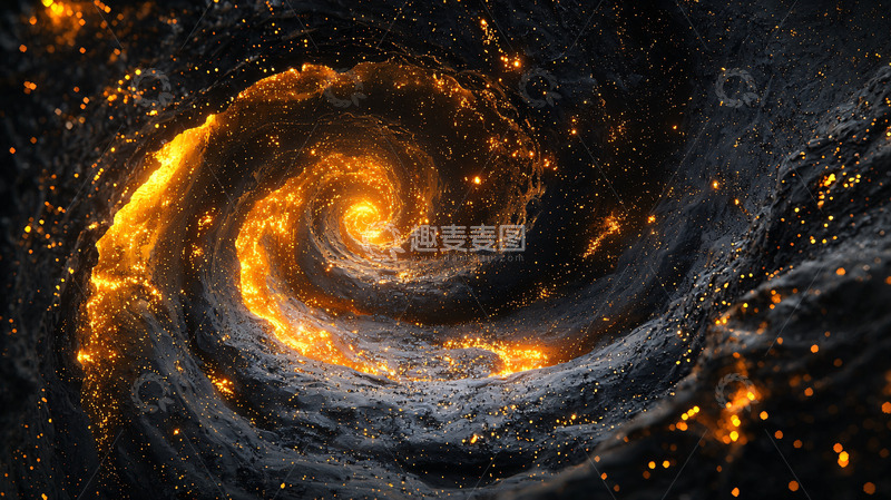 高清大图下载【趣麦麦图】金色旋涡星云在黑色背景中