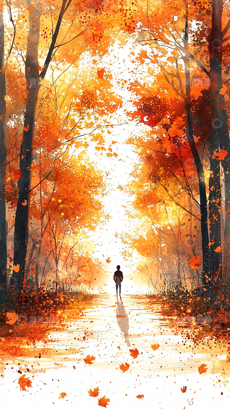 高清大图下载【趣麦麦图】秋季树林落叶小路