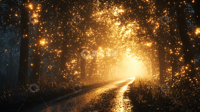 高清大图下载【趣麦麦图】林间小路光芒四射