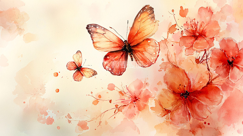 高清大图下载【趣麦麦图】水彩蝴蝶花朵