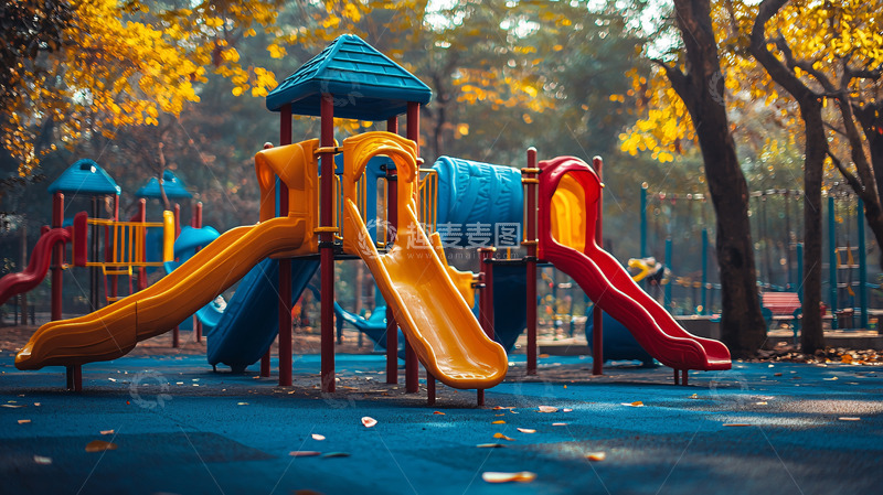 高清大图下载【趣麦麦图】秋日公园彩色儿童游乐场