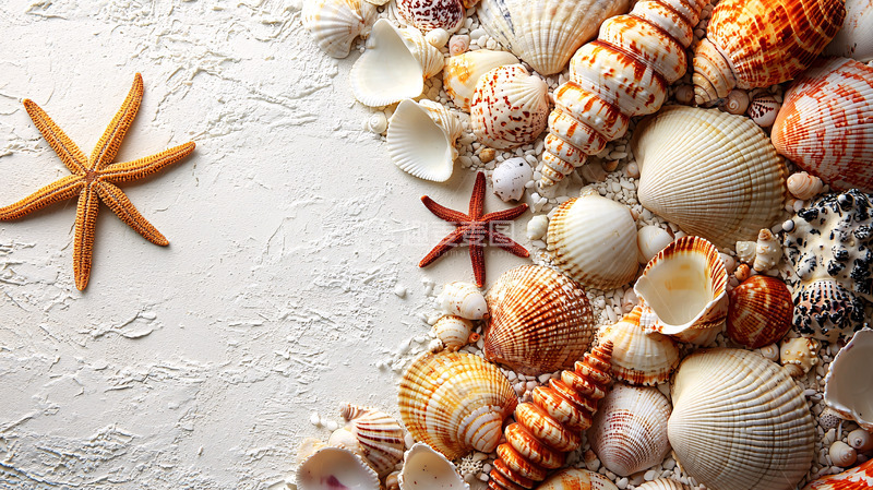 高清大图下载【趣麦麦图】海滩贝壳与海星
