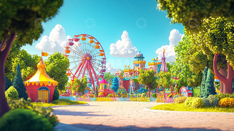 高清大图下载【趣麦麦图】游乐场卡通风格场景