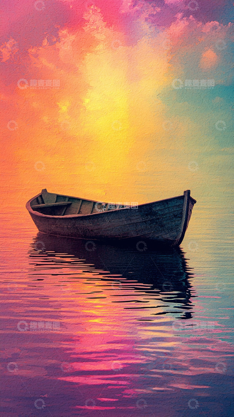 高清大图下载【趣麦麦图】平静水面上的小船