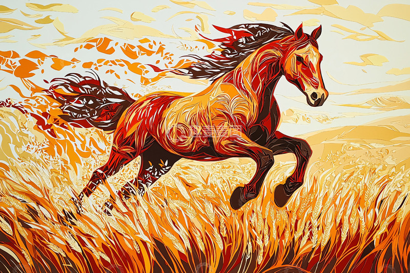 高清大图下载【趣麦麦图】奔腾的红色骏马