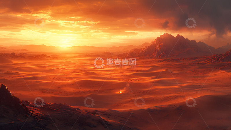 高清大图下载【趣麦麦图】燃烧的沙漠日落