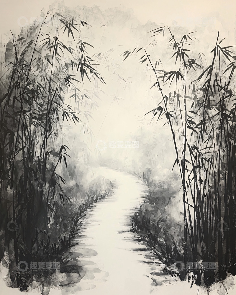 高清大图下载【趣麦麦图】水墨竹林小径风景