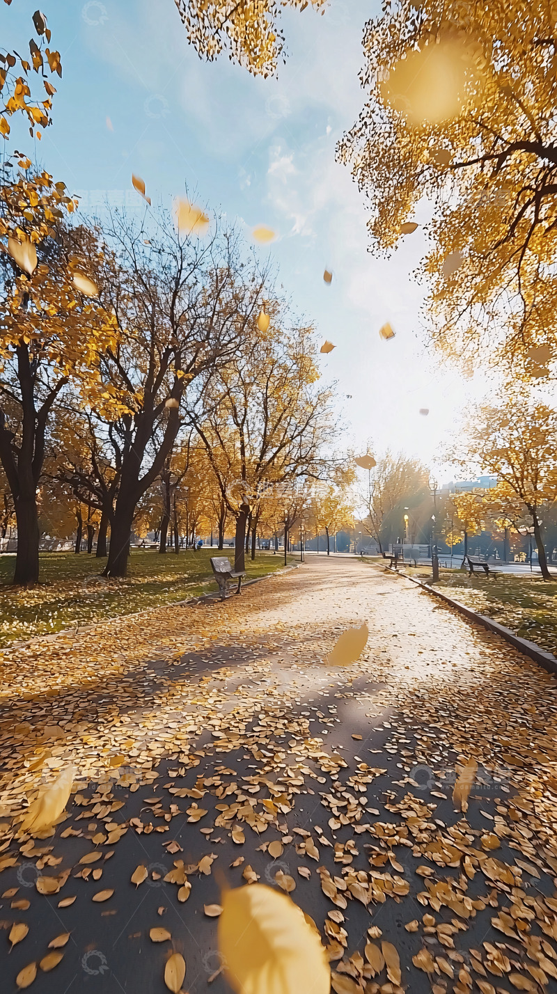 高清大图下载【趣麦麦图】秋日公园落叶小路