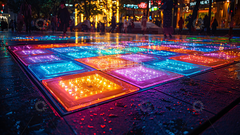 高清大图下载【趣麦麦图】夜间彩色LED地面灯光