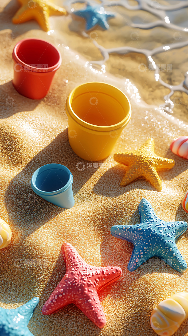 高清大图下载【趣麦麦图】沙滩玩具和彩色海星