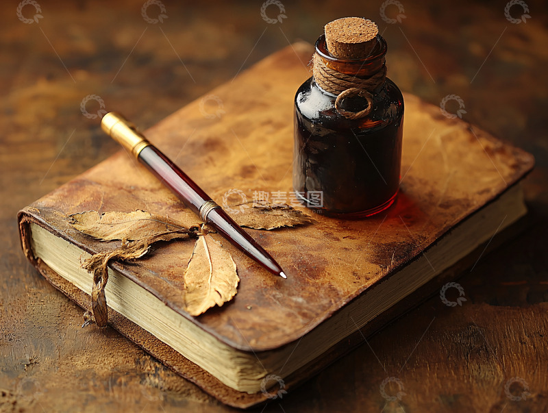 高清大图下载【趣麦麦图】怀旧笔记本与墨水笔