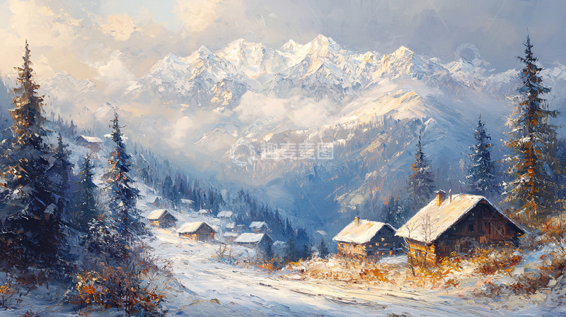 高清大图下载【趣麦麦图】雪山村庄冬季风景