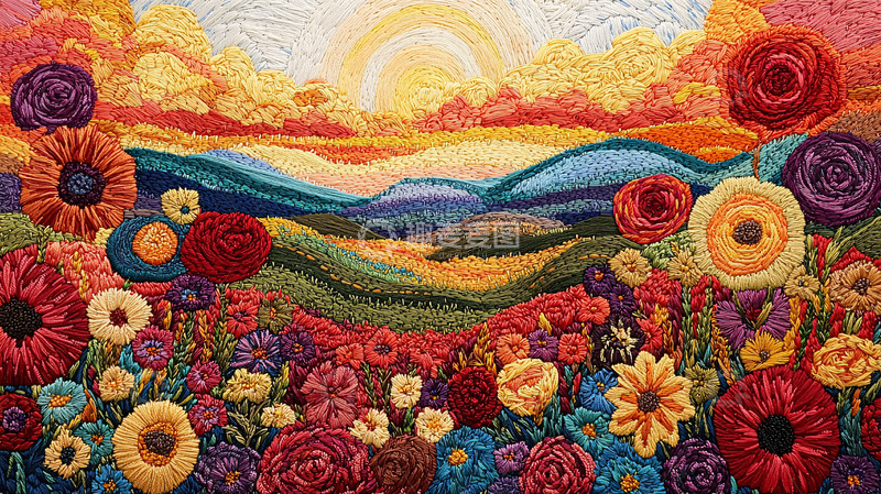高清大图下载【趣麦麦图】彩色花田日出
