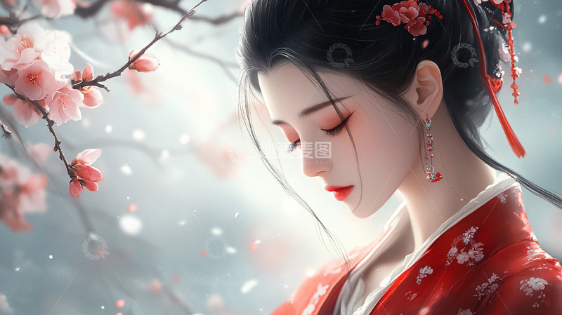 高清大图下载【趣麦麦图】樱花树下落泪女子