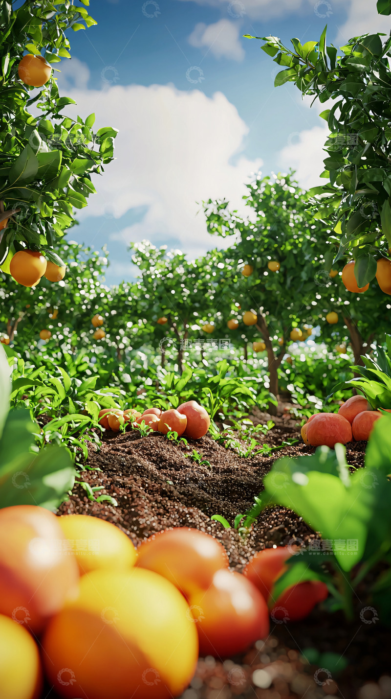 高清大图下载【趣麦麦图】阳光下丰收的橘子园
