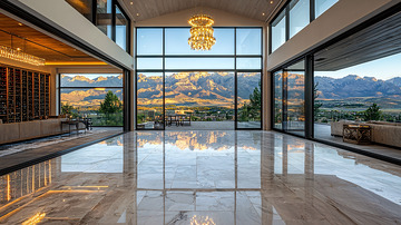 豪华大宅落地窗外是山景