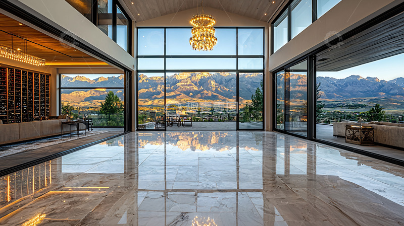 高清大图下载【趣麦麦图】豪华大宅落地窗外是山景