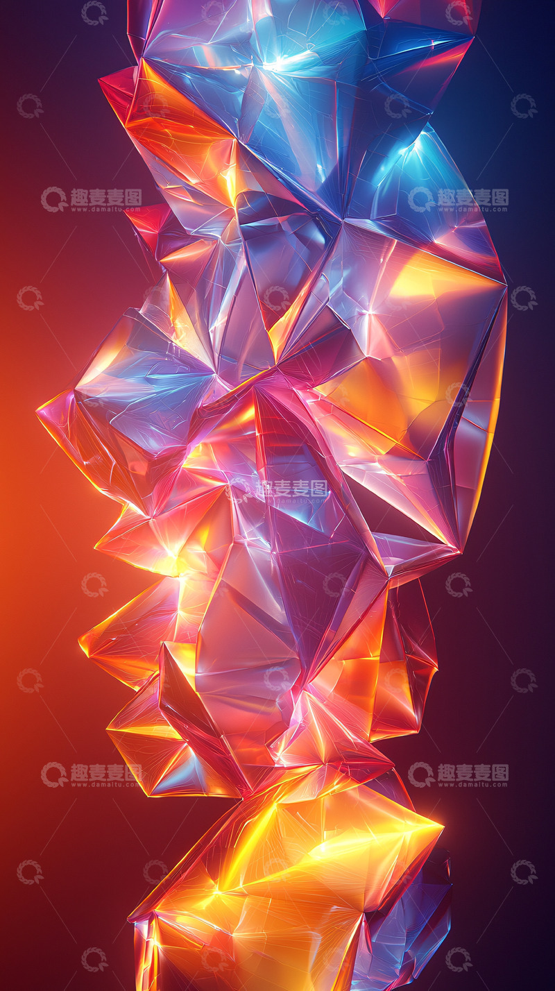高清大图下载【趣麦麦图】彩色透明多面体漂浮物