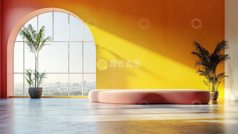 高清大图下载【趣麦麦图】橙色黄色墙壁拱形窗