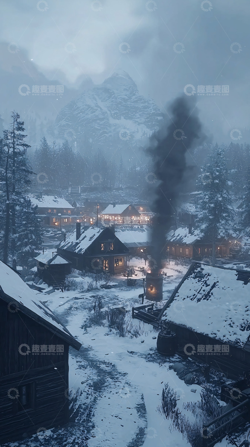 高清大图下载【趣麦麦图】雪山小镇