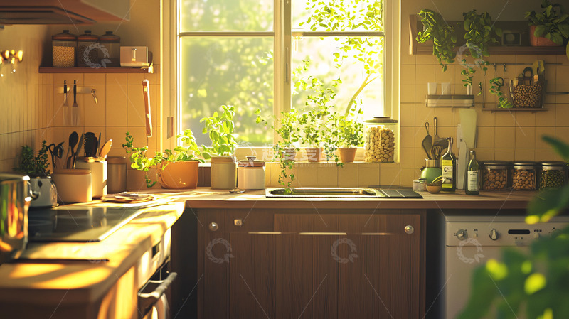 高清大图下载【趣麦麦图】阳光洒满厨房窗台