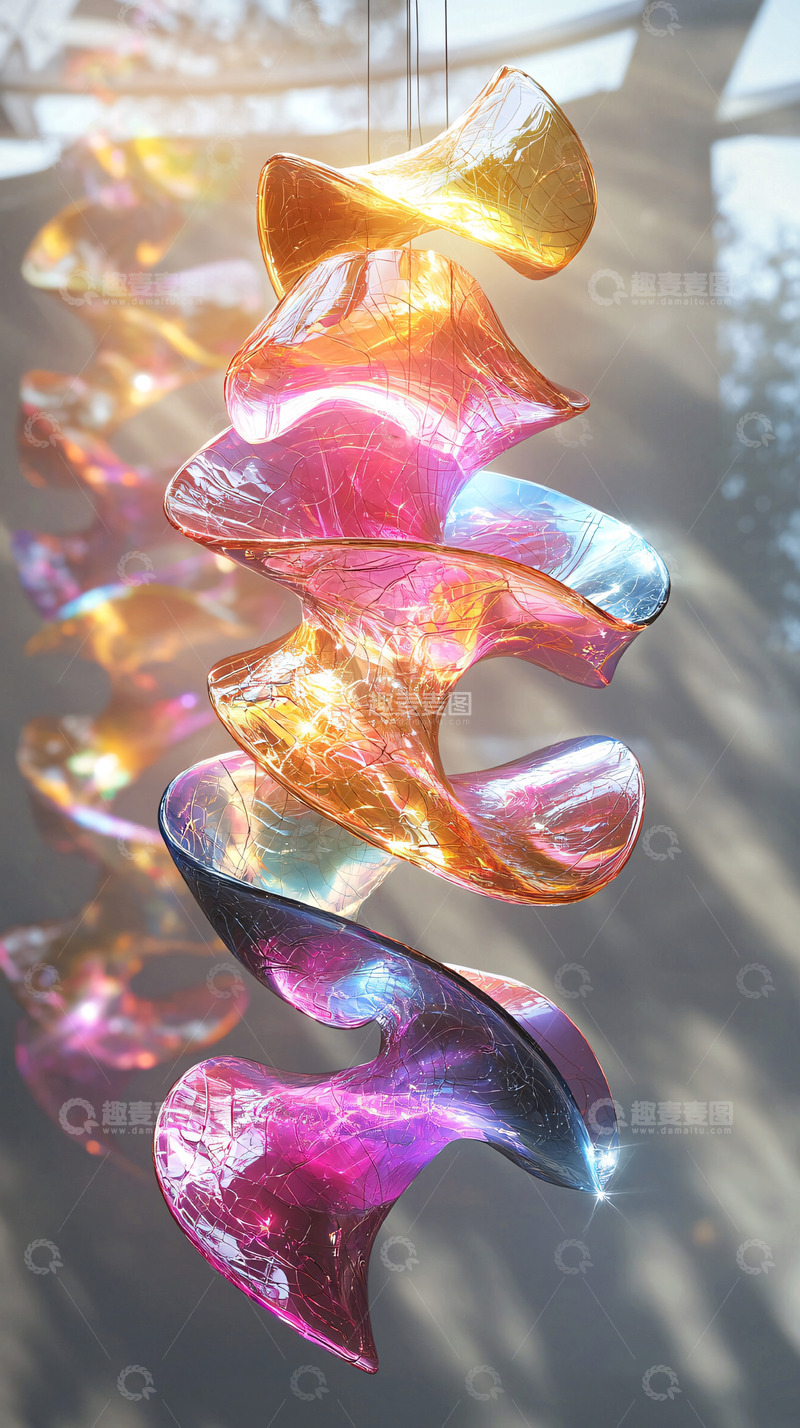 高清大图下载【趣麦麦图】螺旋形彩色玻璃艺术品