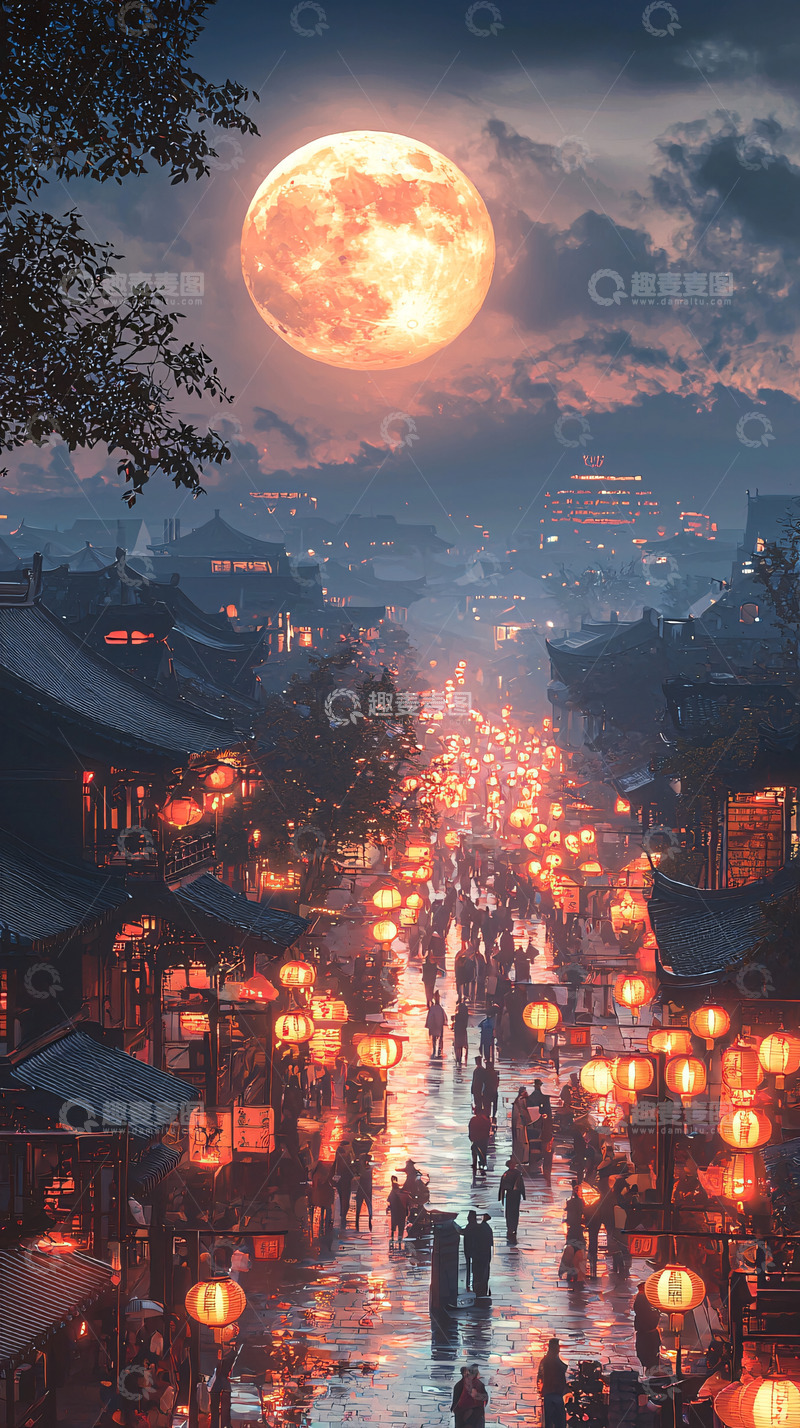 高清大图下载【趣麦麦图】红月古镇夜景