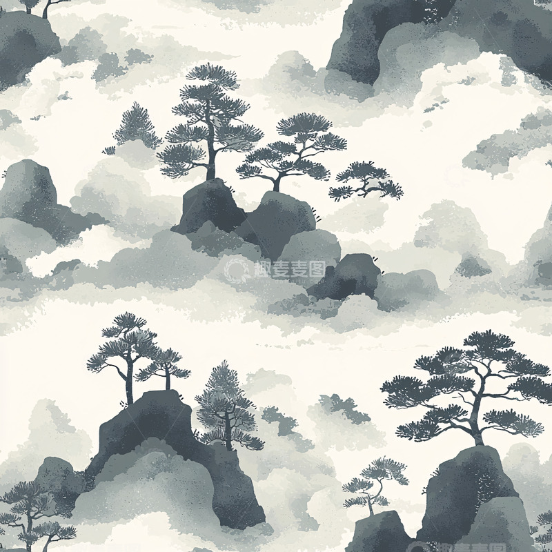 高清大图下载【趣麦麦图】水墨山水意境树木
