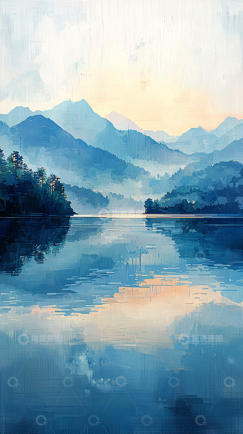 高清大图下载【趣麦麦图】静谧湖泊山峦倒影