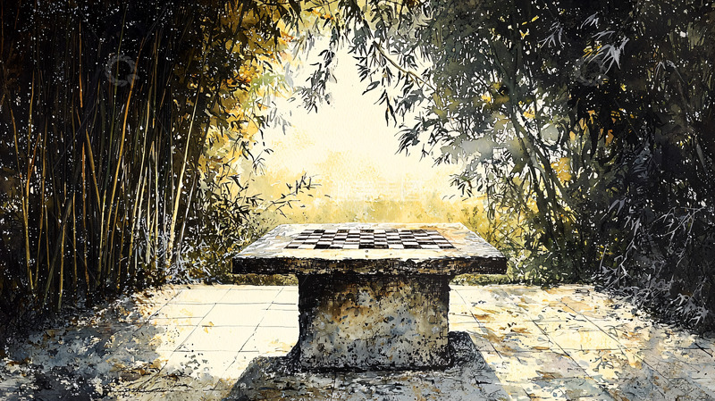 高清大图下载【趣麦麦图】竹林石桌