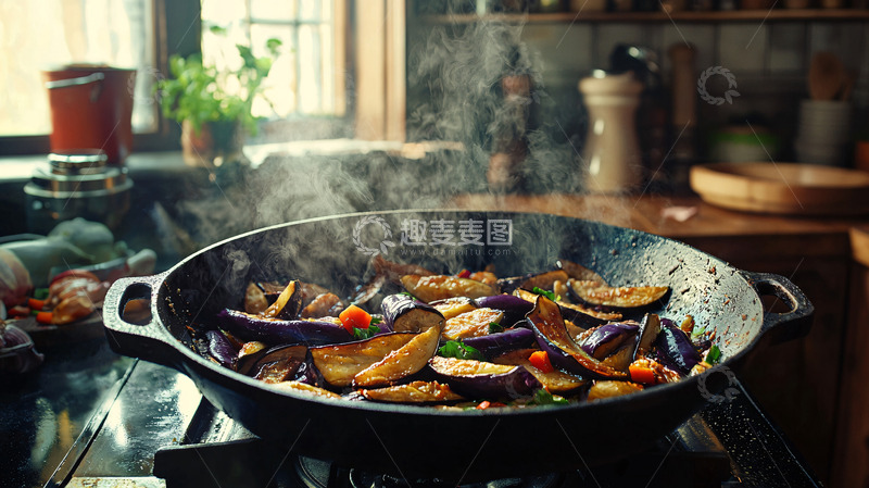 高清大图下载【趣麦麦图】香气四溢的炒茄子