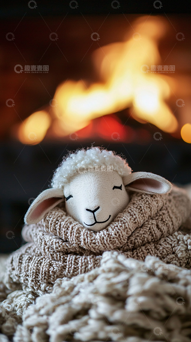 高清大图下载【趣麦麦图】暖炉旁毛绒小羊
