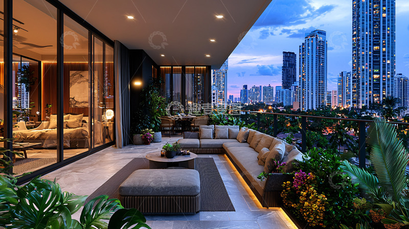 高清大图下载【趣麦麦图】夜景阳台1