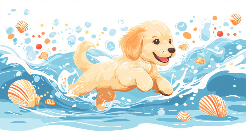 高清大图下载【趣麦麦图】金毛幼犬戏水